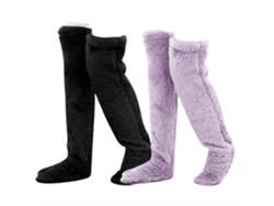 2 pares de calcetines hasta la rodilla, calcetines altos y cálidos para el invierno, calentadores de piernas suaves y cálidos (negro y morado) Cuich