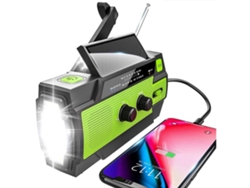 Radio solar portátil de emergencia con manivela, AM/FM, linterna LED, puerto USB y alarma SOS para camping, senderismo y uso al aire libre. Jeiibrzui