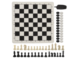 Omni-set De Ajedrez Y Damas Con Tablero De Cuero Imitación Pu Para Niños Y Adultos Juego De Estrategia Tablero Blanco Y Negro