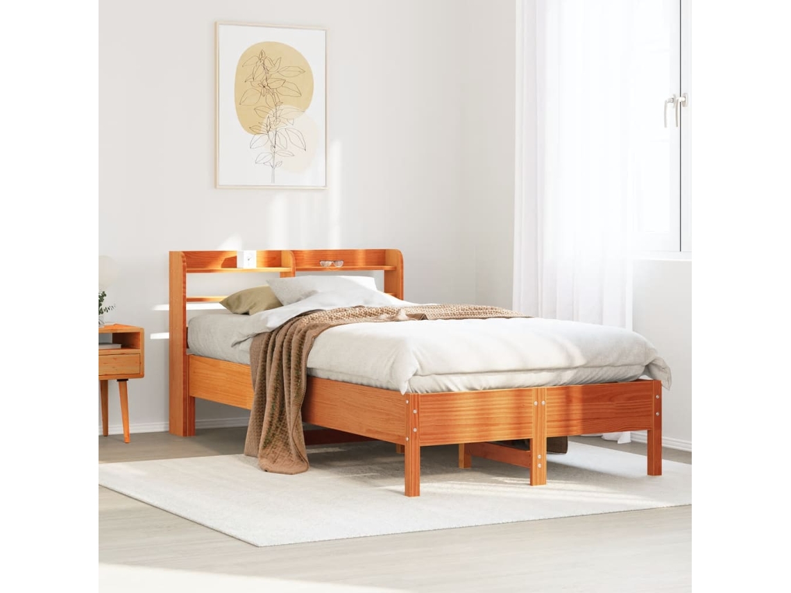 Estructura De Cama Sin Colchón Madera Maciza Marrón 120x190 Cm