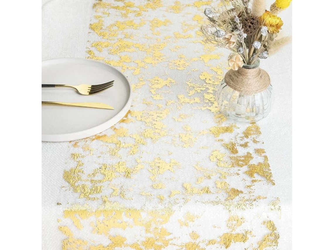 MEOIRUERY Camino de mesa dorado para ocasiones festivas, diseño elegante con grandes piezas de lámina dorada, lámina dorada brillante para decoración de bodas y