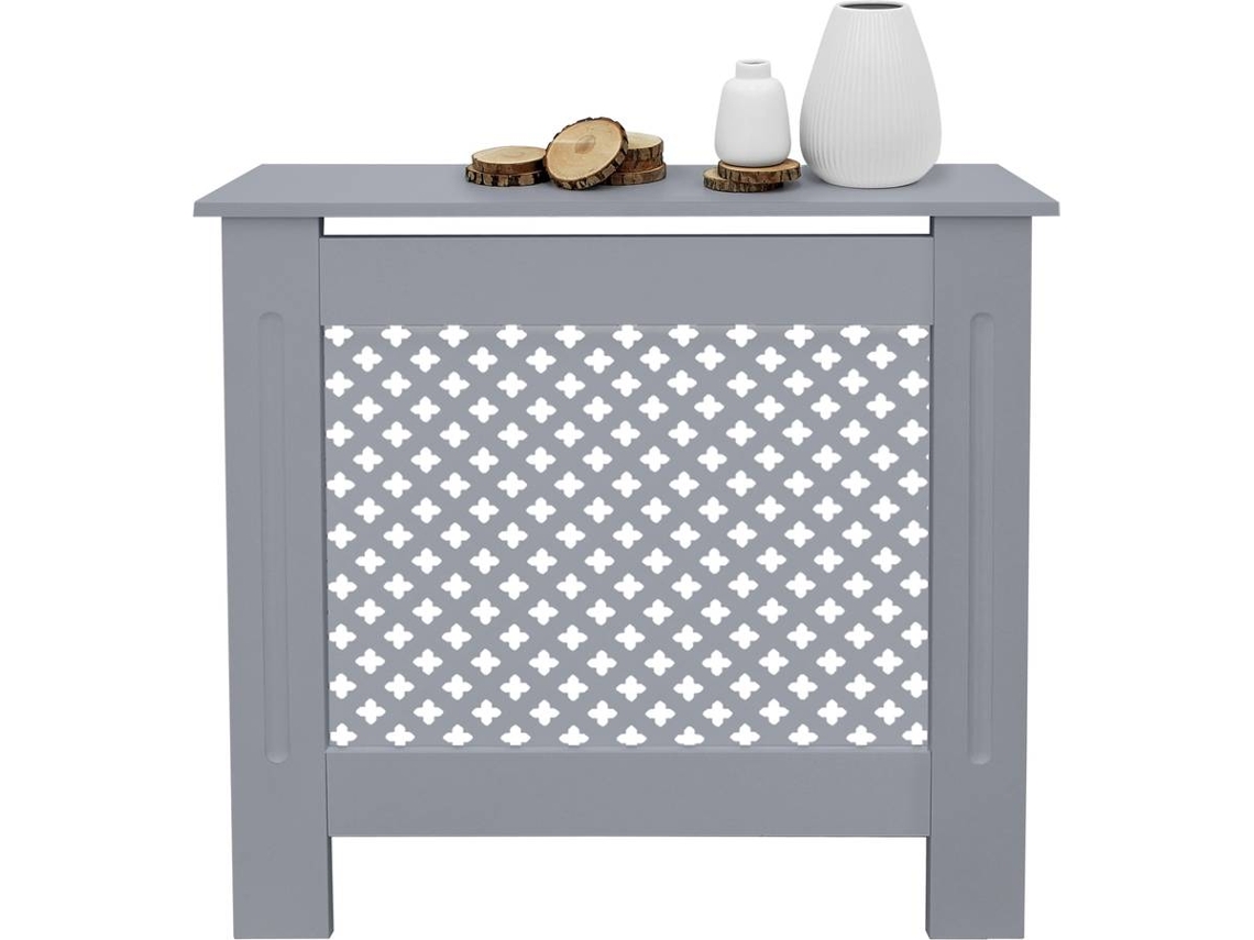 Cubierta para radiador ECD Germany 78x19x82 cm MDF lacado gris diseño de nido de abejas