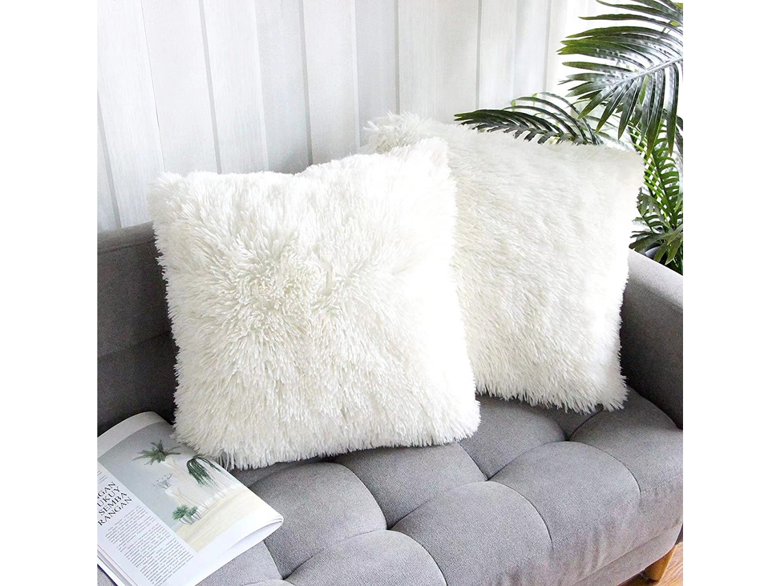 Juego De 2 Fundas De Almohada De Felpa Blanca De 50x50 Cm