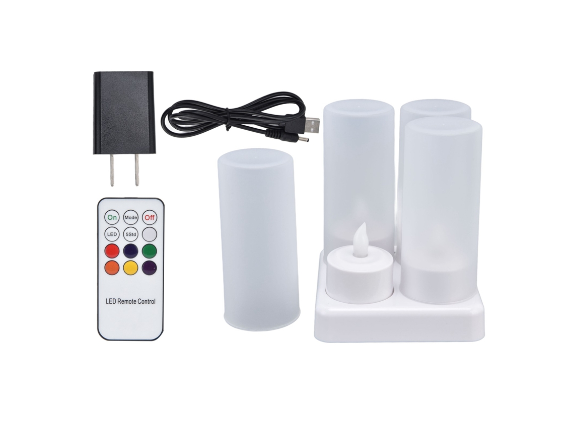 Velas LED recargables sin llama Baok con control remoto y base de carga para fiestas, enchufe de 100-240 V (estándar estadounidense).