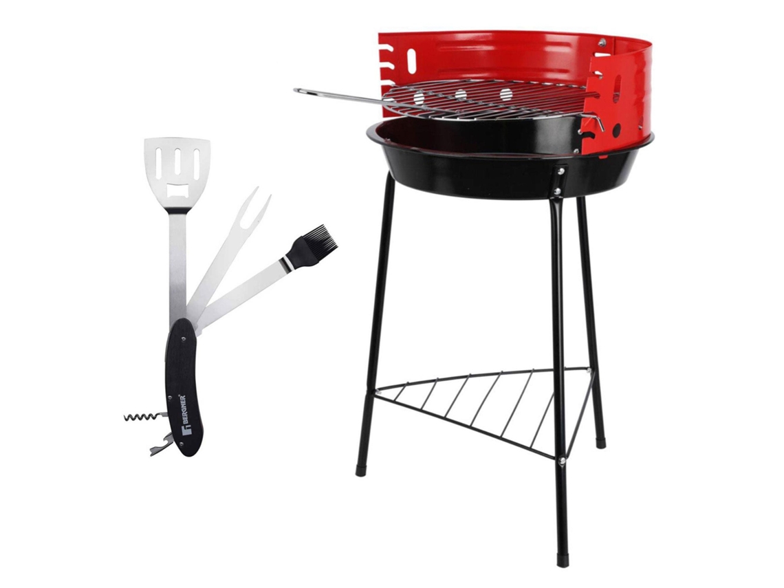 Barbacoa de carbón Wellhome de 32x33x55cm con utensilios