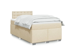Cama Box Spring Con Colchón Tela Color Crema 120x200 Cm