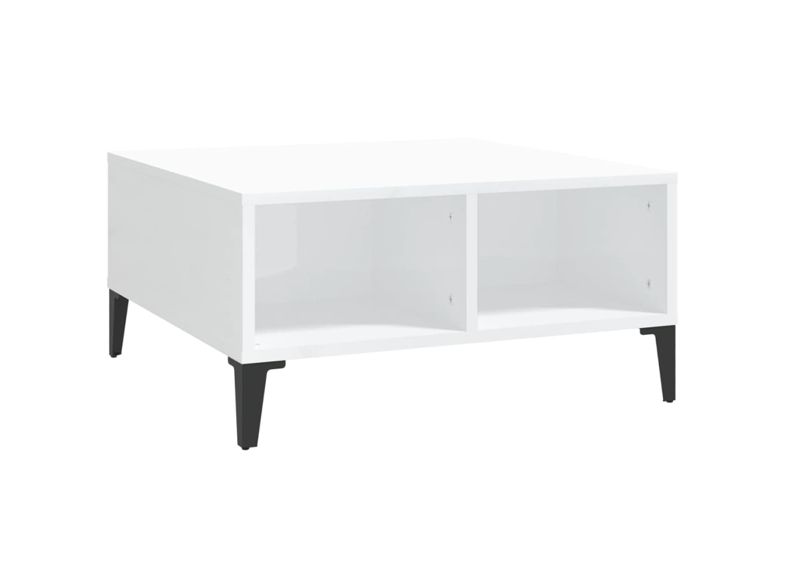 Mesa de centro con 4 compartimentos, diseño moderno y contemporáneo, 60 x 60 x 30 cm, madera industrializada blanca brillante, Dec038129