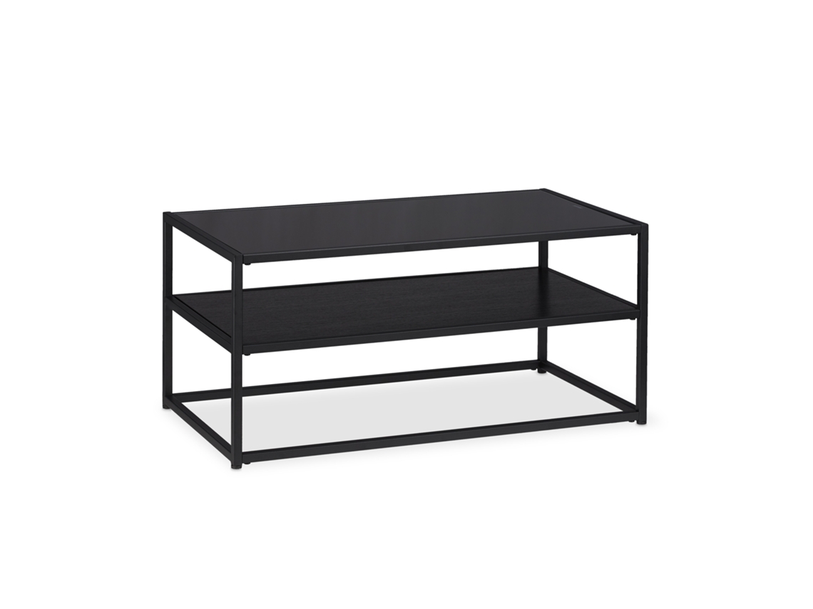 Mesa De Centro Relaxdays Em Vidro, 2 Andares, Estrutura Em Metal E Tampo Em Vidro, Axlxp: Aprox. 42 X 90 X 50 Cm, Preto