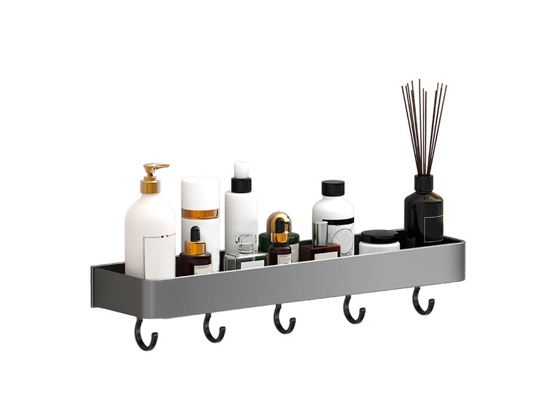 Estante Flotante De Aluminio De 30 Cm Para Baño Con Ganchos, Color Gris. Estante De Almacenamiento Para Ducha.