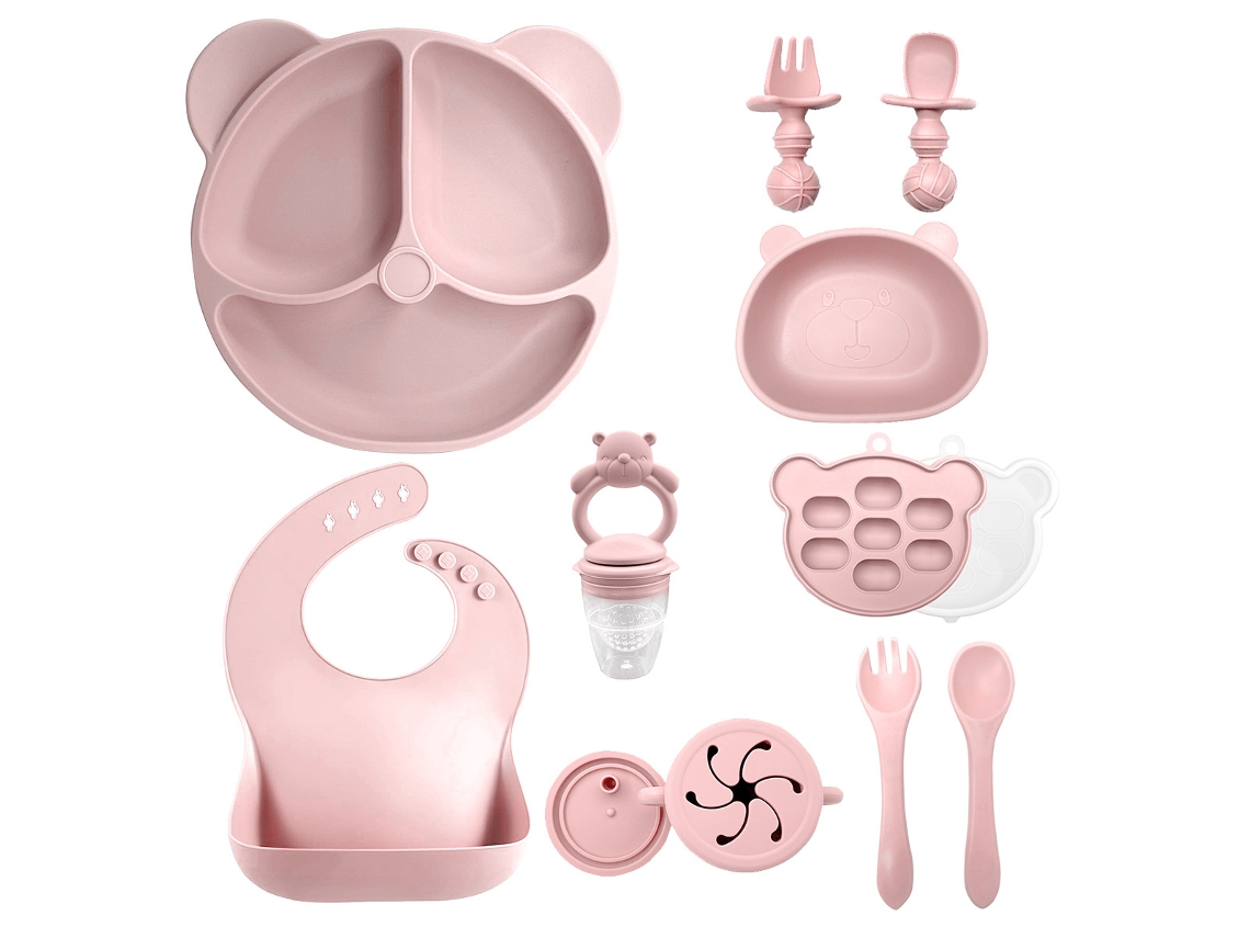 Set De Cubiertos Bebé Chrui 6+ Meses Antideslizante Plato Bol Vaso Babero (rosa)