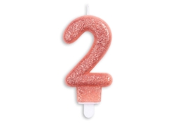 Vela WEFIESTA Aniversario Oro Rosa Número 2 con Purpurina