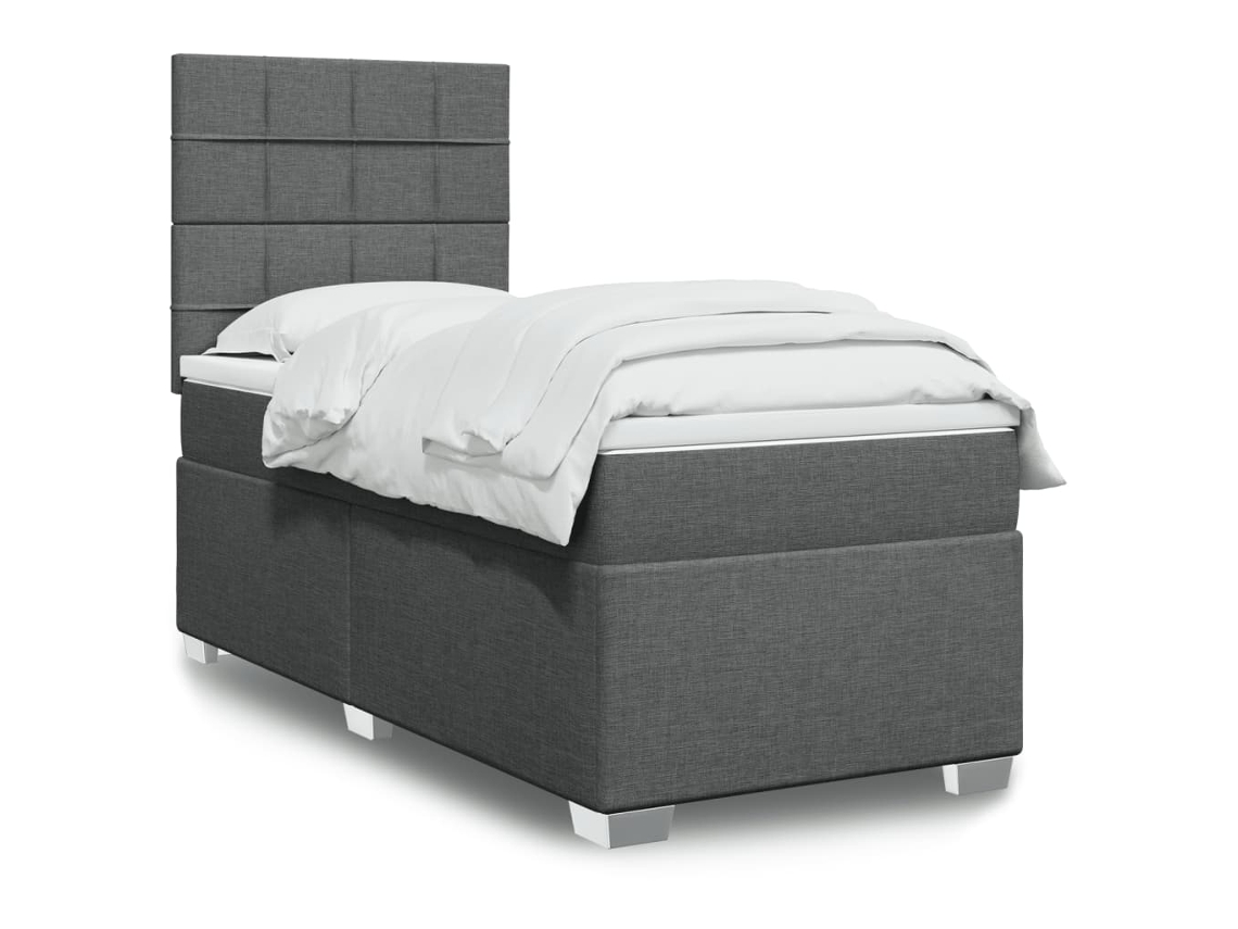 Cama box spring con colchón tela gris oscuro 90x190 cm