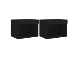Maison Exclusive - Mesitas De Noche De Pared Con Luces Led 2 Unidades Negro