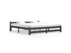 Estructura Cama Sin Colchón Madera Pino Gris Oscuro 200x200 Cm