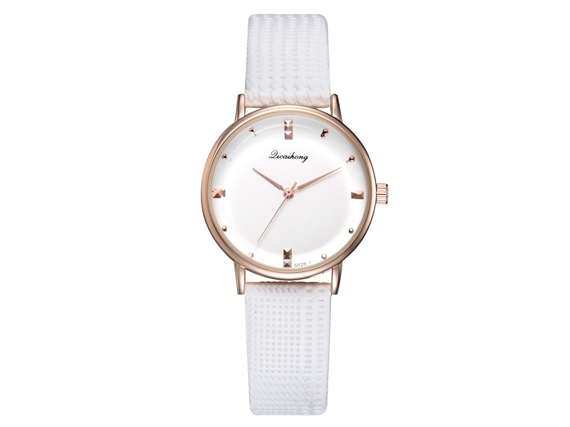 Reloj De Pulsera De Cuarzo Sencillo Para Mujer Con Correa De Piel Sintética Blanca.