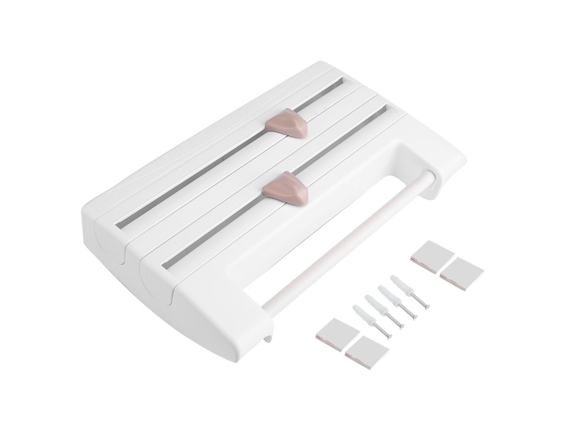Estante De Cocina De Pared Con Soporte Para Toallas, Soporte Para Film Transparente Y Cortador De Papel De Aluminio (blanco).