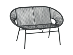 Sillón de ratán negro estilo bohemio para uso exterior.