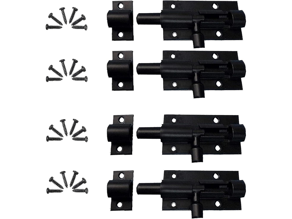 4 Tornillos Acero Inoxidable, Pestillo Deslizante Para Puerta, Cerrojo Exterior Jardín, Shed, Seguridad Y Fácil Instalación (negro)
