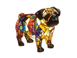 Lámpara de sobremesa o mesita de noche con estampado de perro, realizada en resina coloreada y esmalte.