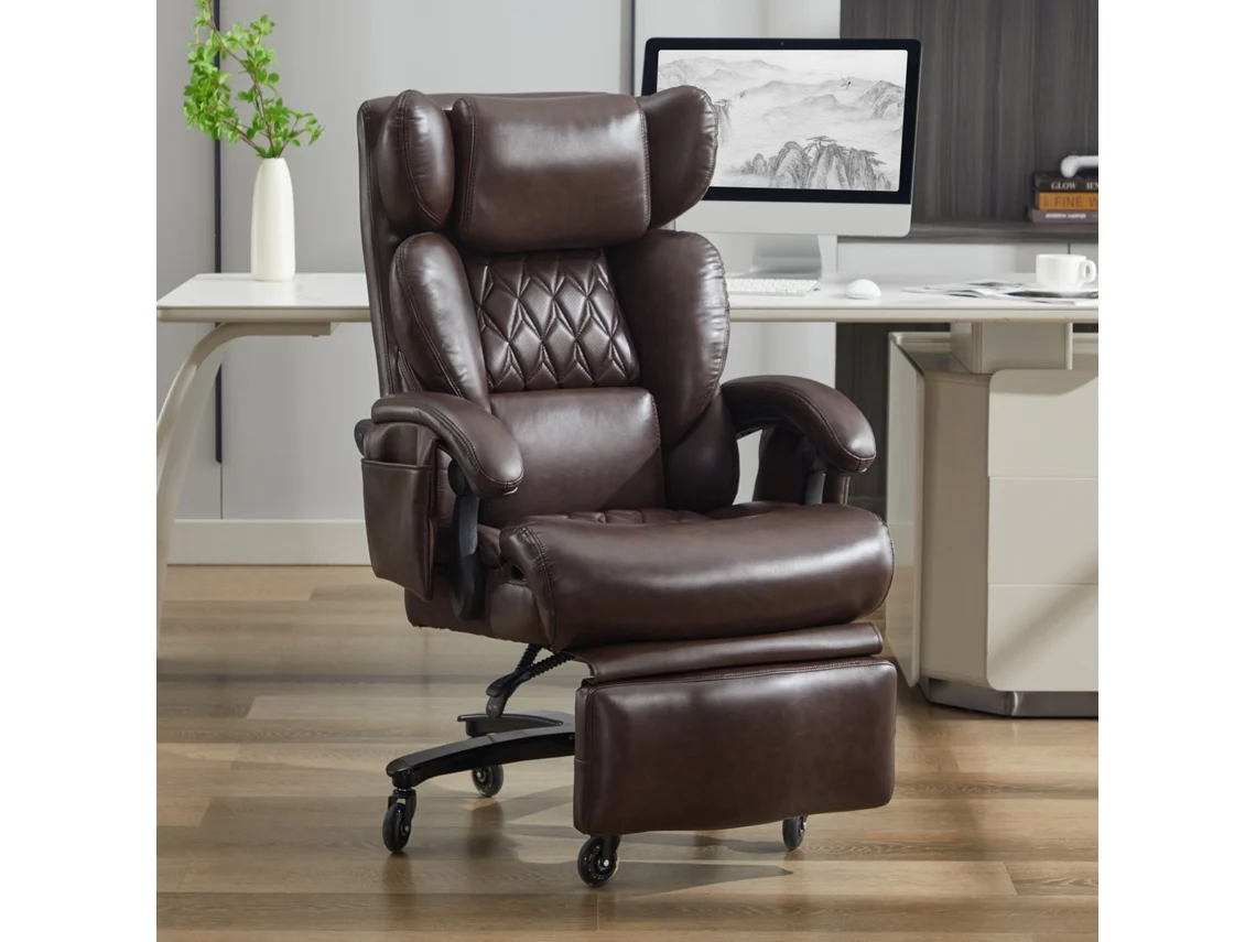 Cadeira Xxl Ergonomica Com Massagem E Aquecimento, Apoio Para Pés – 150kg Marrom