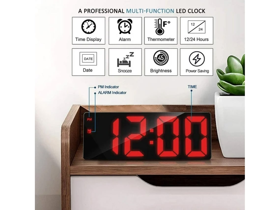 Reloj digital LED para dormitorio, reloj electrónico con pantalla