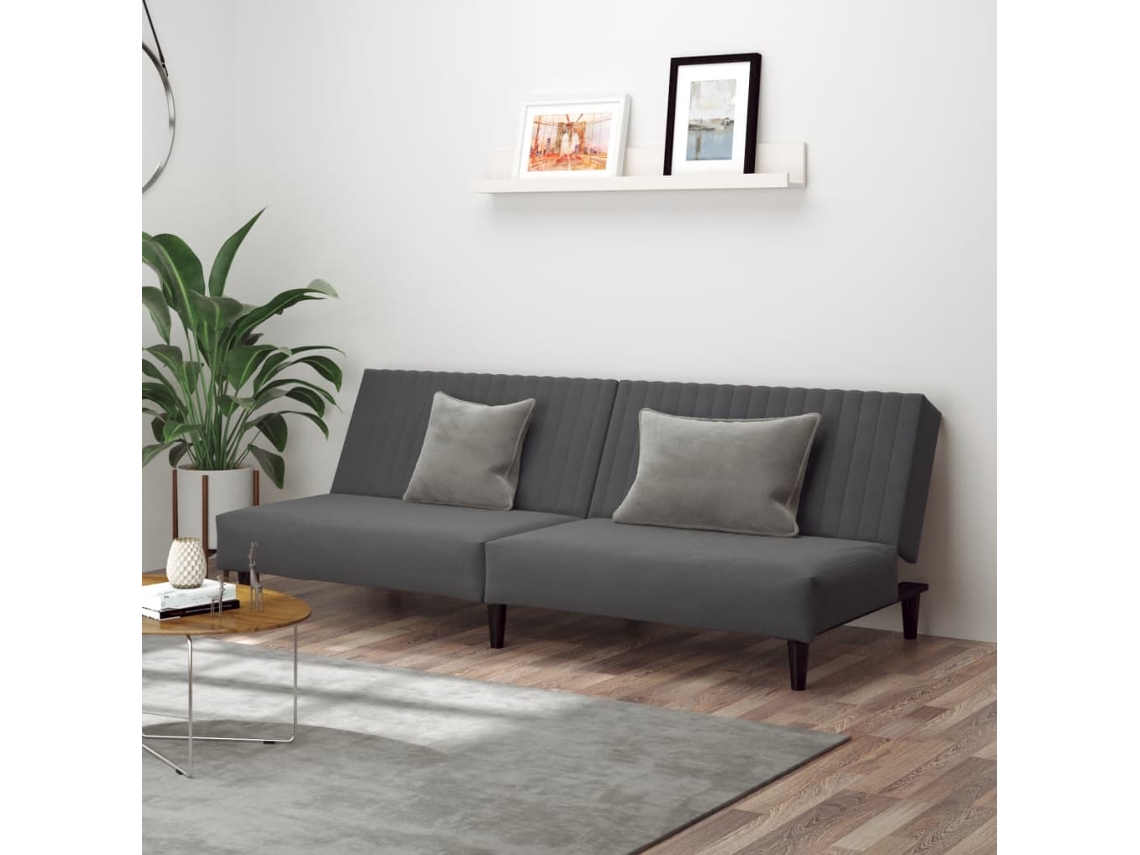 Sofá Cama De 2 Plazas Terciopelo Gris Oscuro