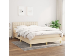 Cama Box Spring Con Colchón Tela Color Crema 140x190 Cm