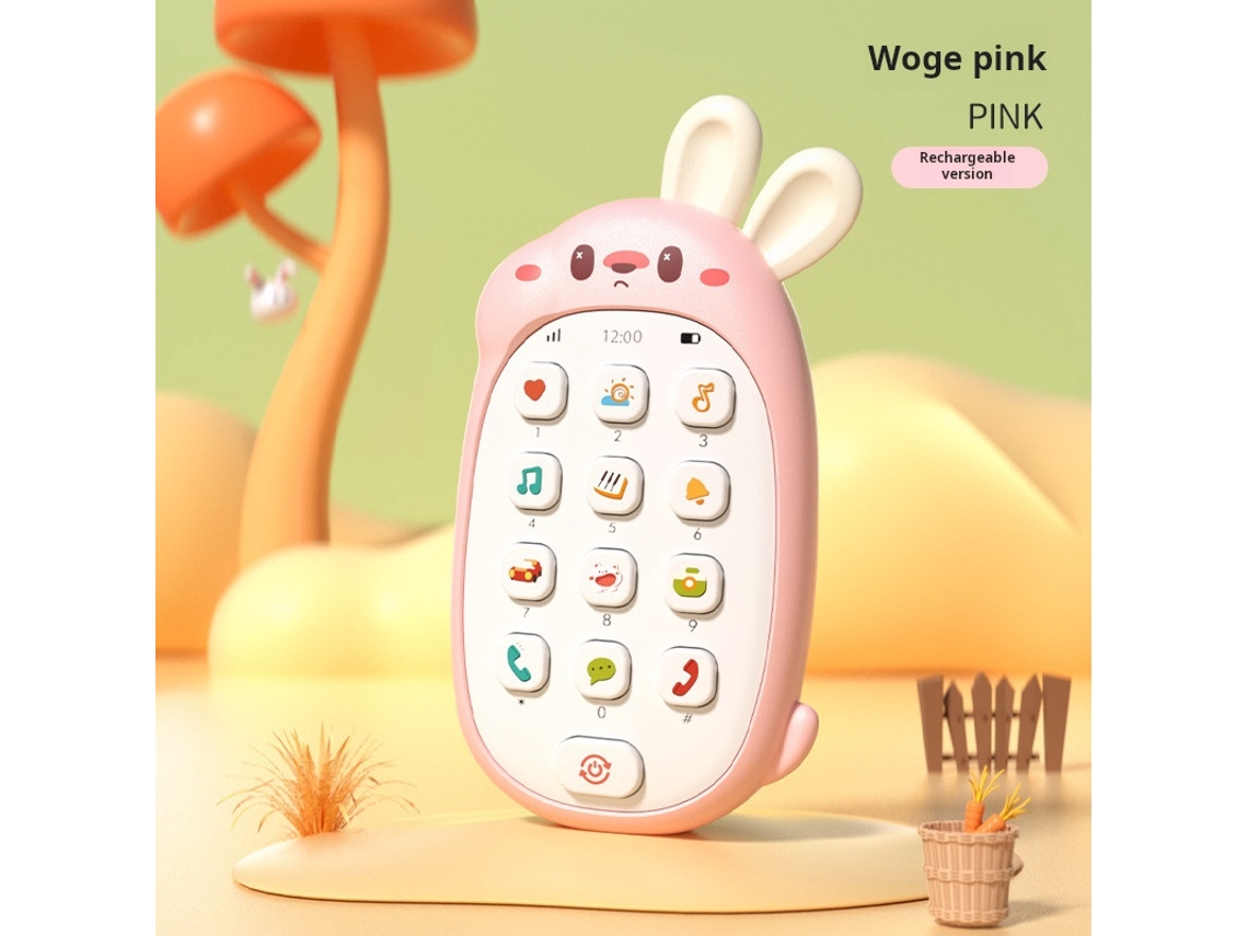 Teléfono móvil de simulación de mordedor para bebés de 0 a 1 año, con música e historias, juguete educativo rosa. Aeuzwr