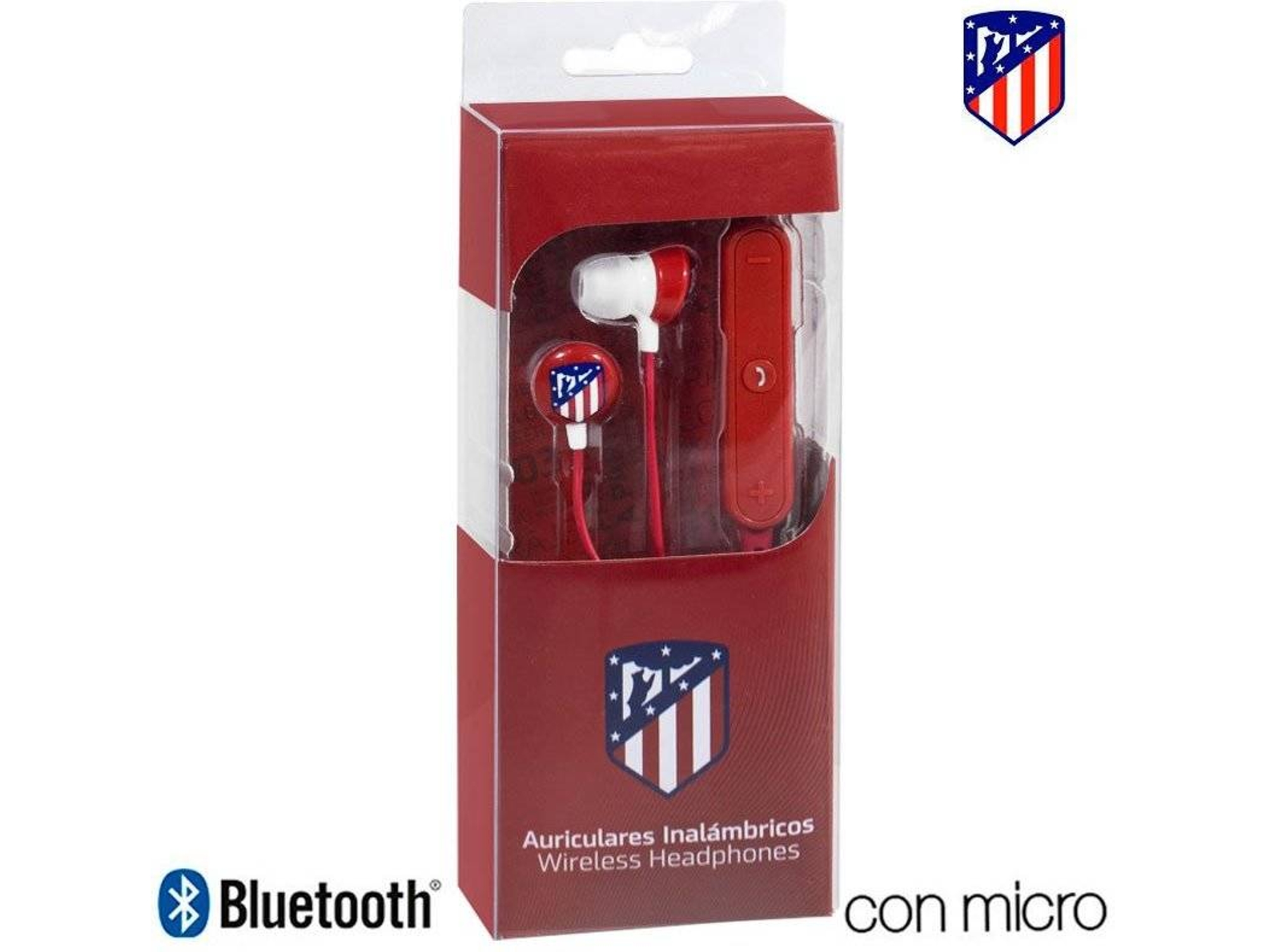 Auriculares Bluetooth S-MARCA Licencia Fútbol Atlético de Madrid (In Ear - Micrófono)