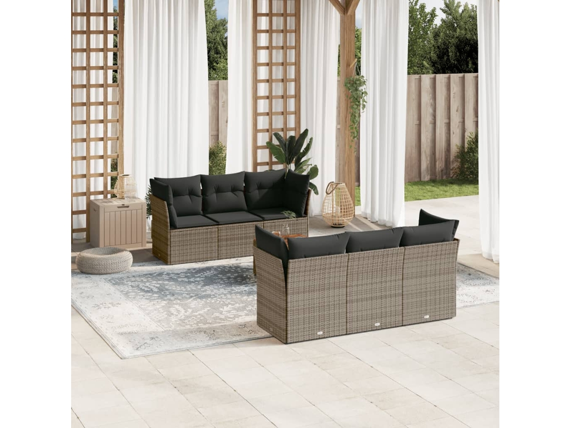 Conjunto de sofás de jardín de 7 piezas DKD Home Decor con cojines de mimbre gris