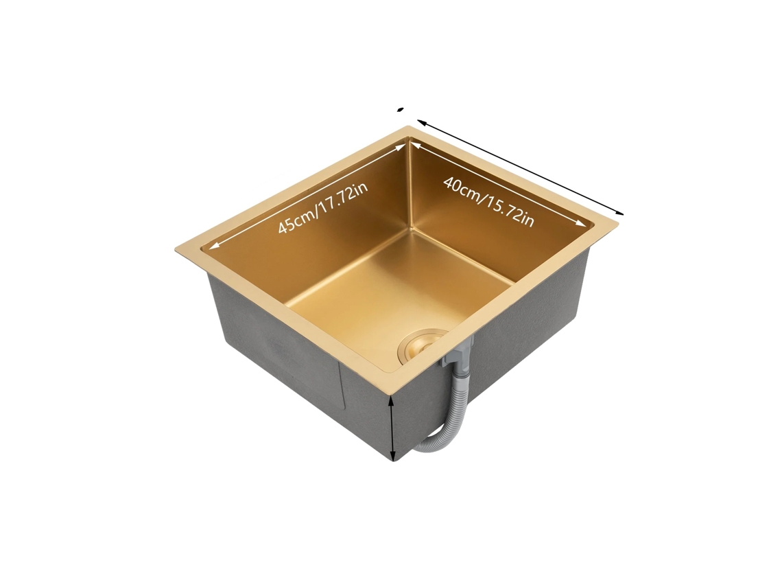 Fregadero de cocina dorado, espacioso, de un solo tazón, de acero inoxidable duradero, OEM dorado