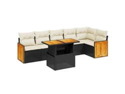 Maison Exclusive - Set De Comedor De Jardín 7 Pzas Y Cojines Ratán Sintético Negro