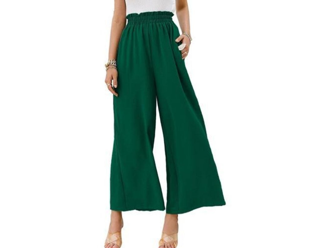 2026-pantalones Boho De Cintura Alta Para Mujer Pantalones Anchos Fluyentes De Talla Grande Xl Verde Oscuro