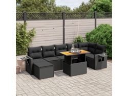 Conjunto de 8 sofás de jardín con cojines de mimbre sintético negro, Dkd Home Decor