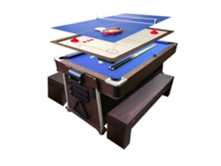 Mesa de Billar 7 Pies Multijuego Azul Air Hockey + Ping Pong - Stark con Bancos