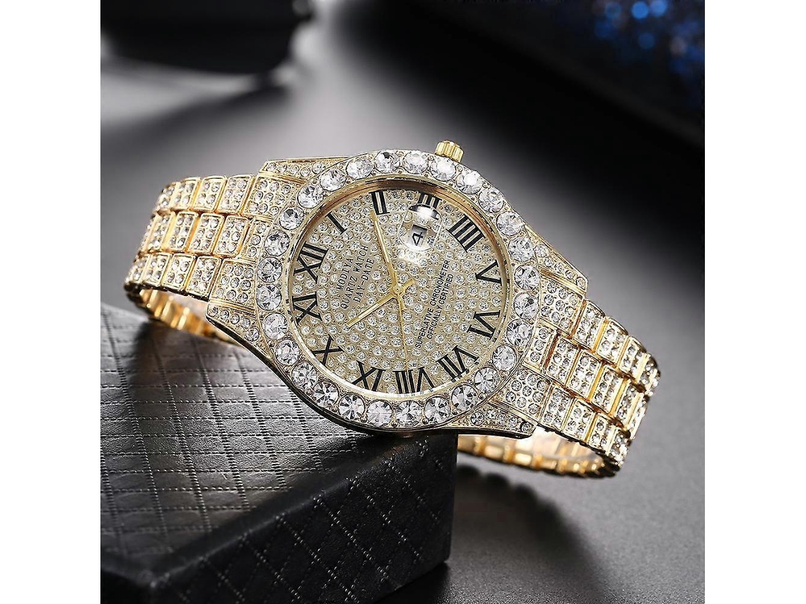 Reloj de aleación para hombre Ruo Lin Do Hengrongshen con diamantes de imitación y calendario