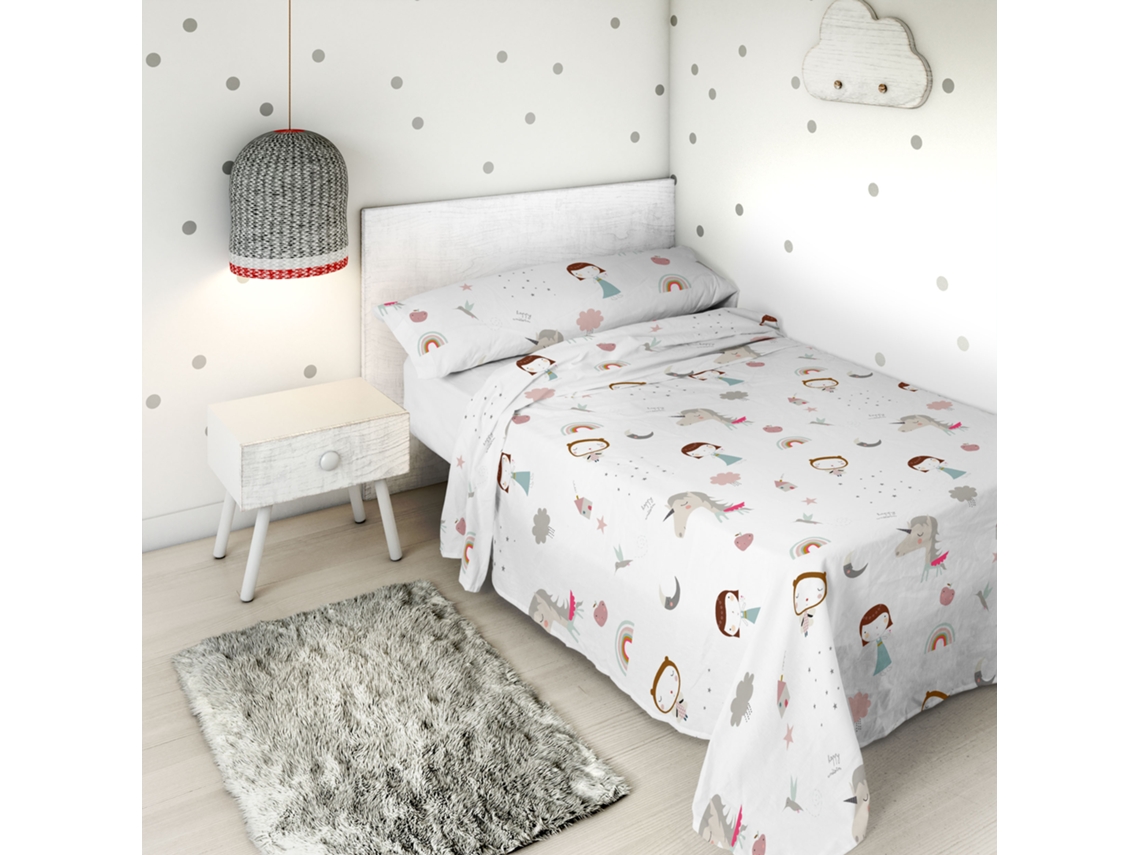 Sábana Encimera Con Funda De Almohada Cama 90 Algodón Extra Suave Fabricado En España Unicorn Pink HACIENDO EL INDIO