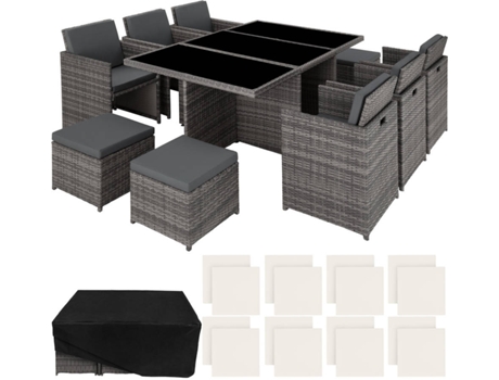 Conjunto de Jardín TECTAKE Nueva York (Gris - Poli Ratán - 54x58x82 cm)