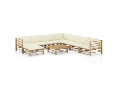 MAISON EXCLUSIVE Set de muebles de jardín 9 piezas bambú y cojines blanco crema