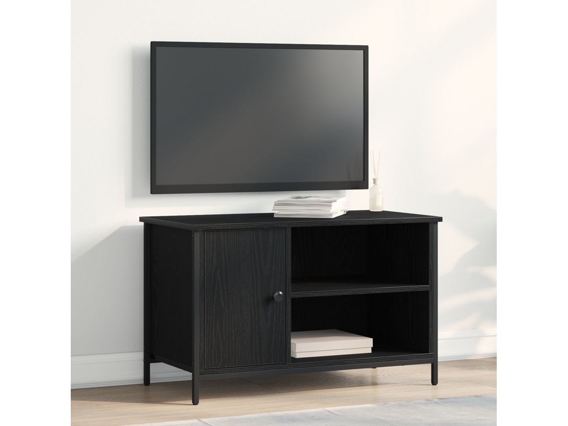 Aparador De Tv | Mueble De Salón | Cabinet De Tv Negro Roble 80x40x50 Cm Madera Ingeniada Y Acero Wsd715413