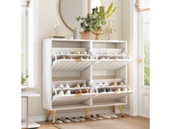 Zapatero Estrecho 100x24x91,5 Cm - 4 Compartimentos Abatibles, Con Protección Anticaída Y Estantes Ajustables - Blanco