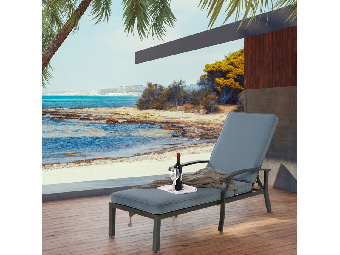 Silla de jardín con cojines de algodón, sillón reclinable regulable, chaise longue de aluminio resistente, cojines impermeables.