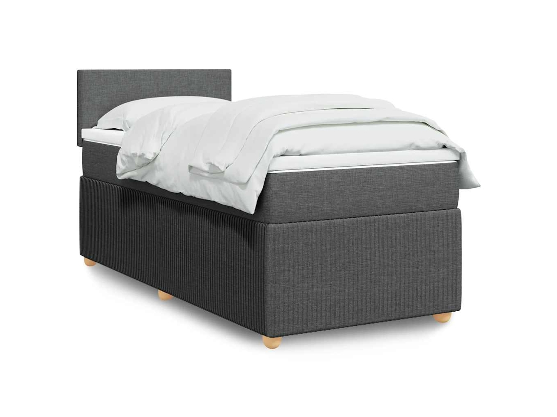 Cama Box Spring Con Colchón Tela Gris Oscuro 100x200 Cm