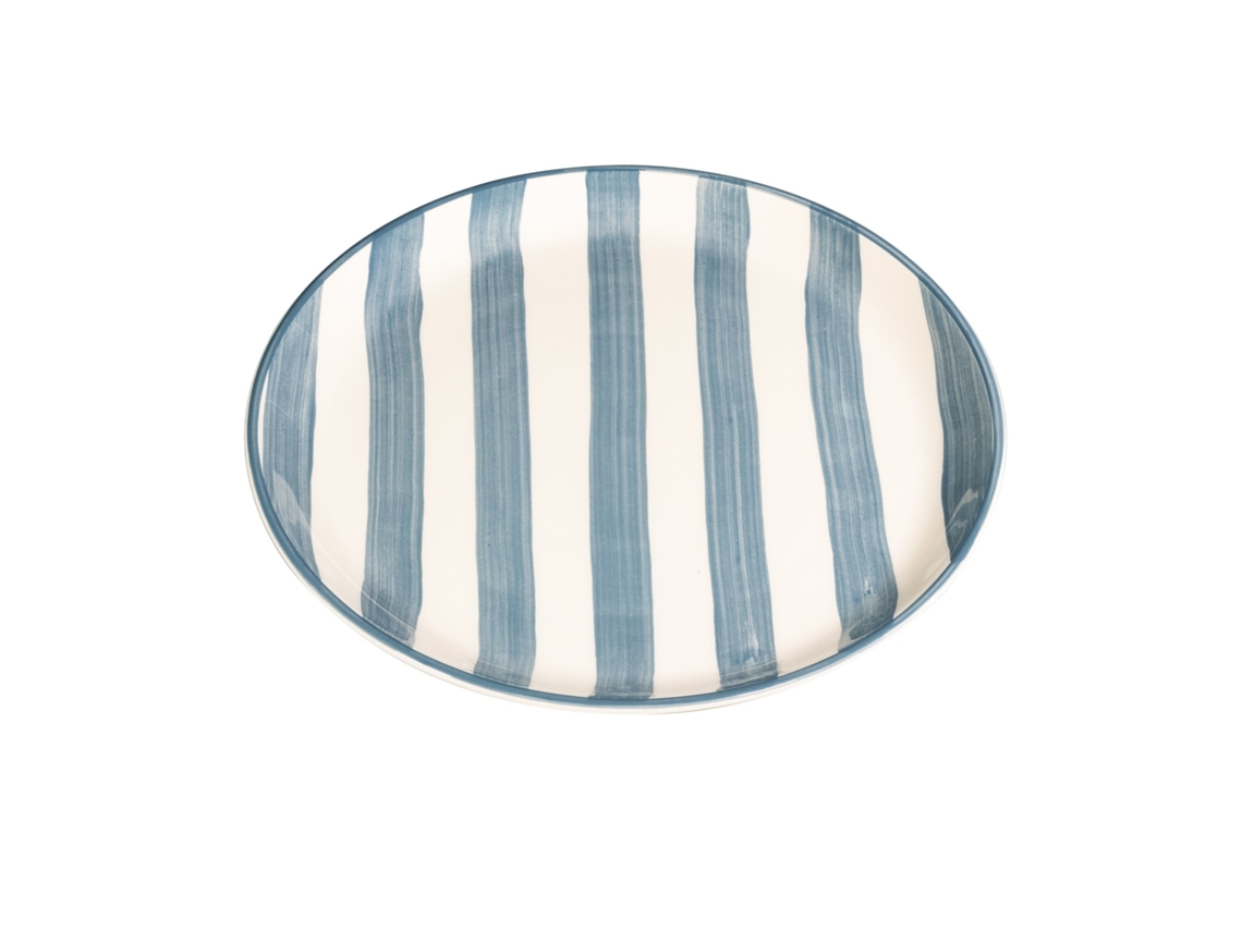 Set Di 2 Piatti Piani Con Righe Artigianali, Diametro 28 Cm, Made In Italy, Design Elegante Grigio Per Tavola Moderna E Raffinata, Decorativi