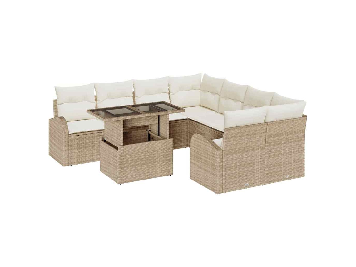Maison Exclusive - Conjunto De Sofá De Jardín 9 Pcs Beige Rattan De Poliéster