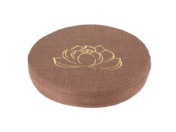 Almohada redonda de lino bordada para yoga, color marrón paja 1