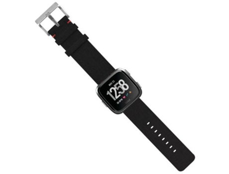 Muñequeras con correa de tela tejida y cierre de metal inoxidable para Fitbit Versa negro