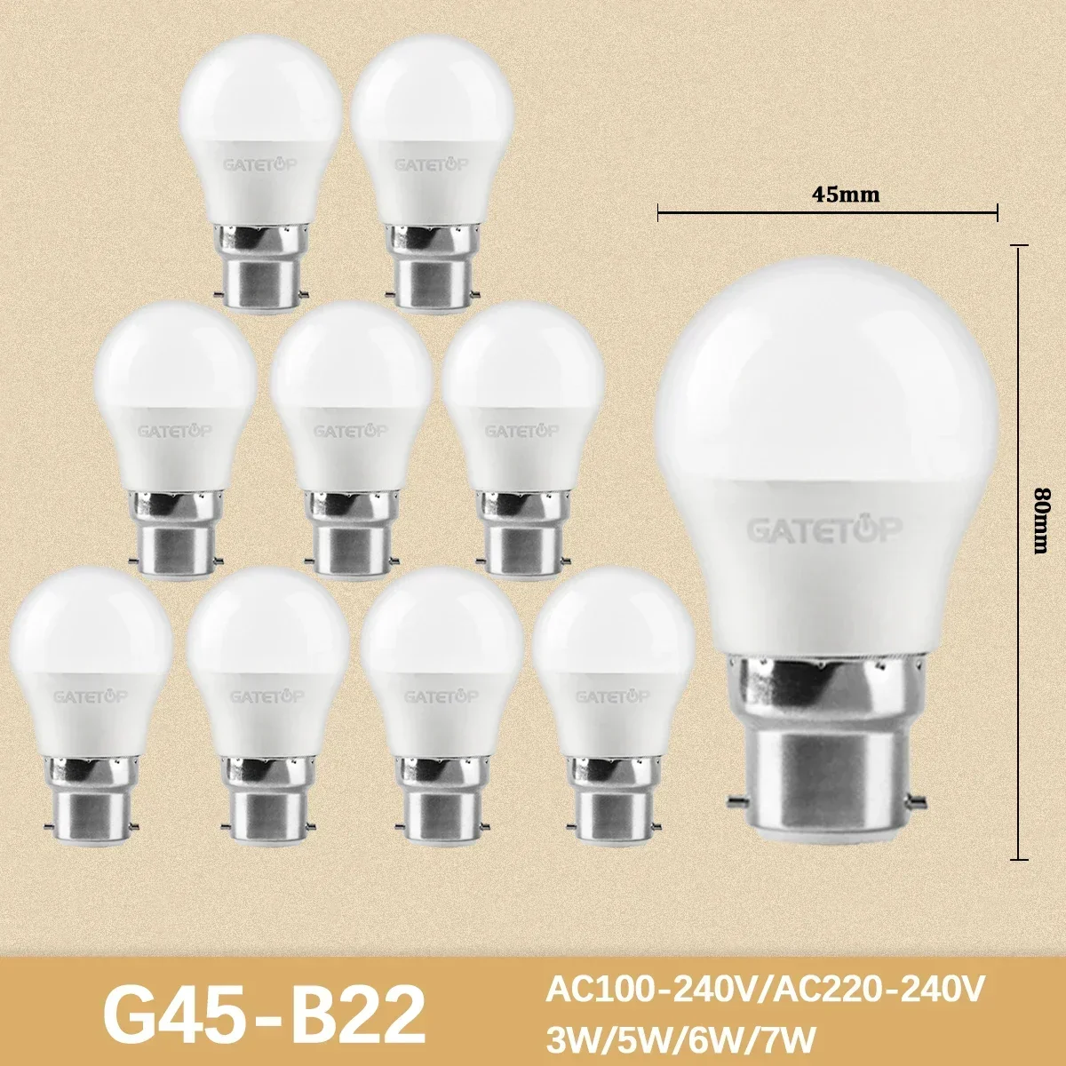 (g45 B22, Luz Natural 4000k) 10 Mini Bombillas Led De Alto Lumen, Sin Parpadeo, Adecuadas Para La Iluminación De Habitaciones Del Hogar.
