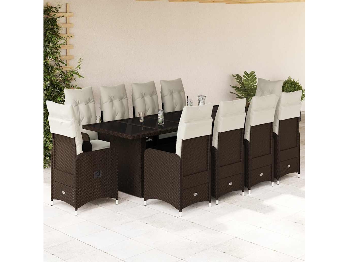 Conjunto de bistró de jardín de 11 piezas con cojines de mimbre marrón de DKD Home Decor