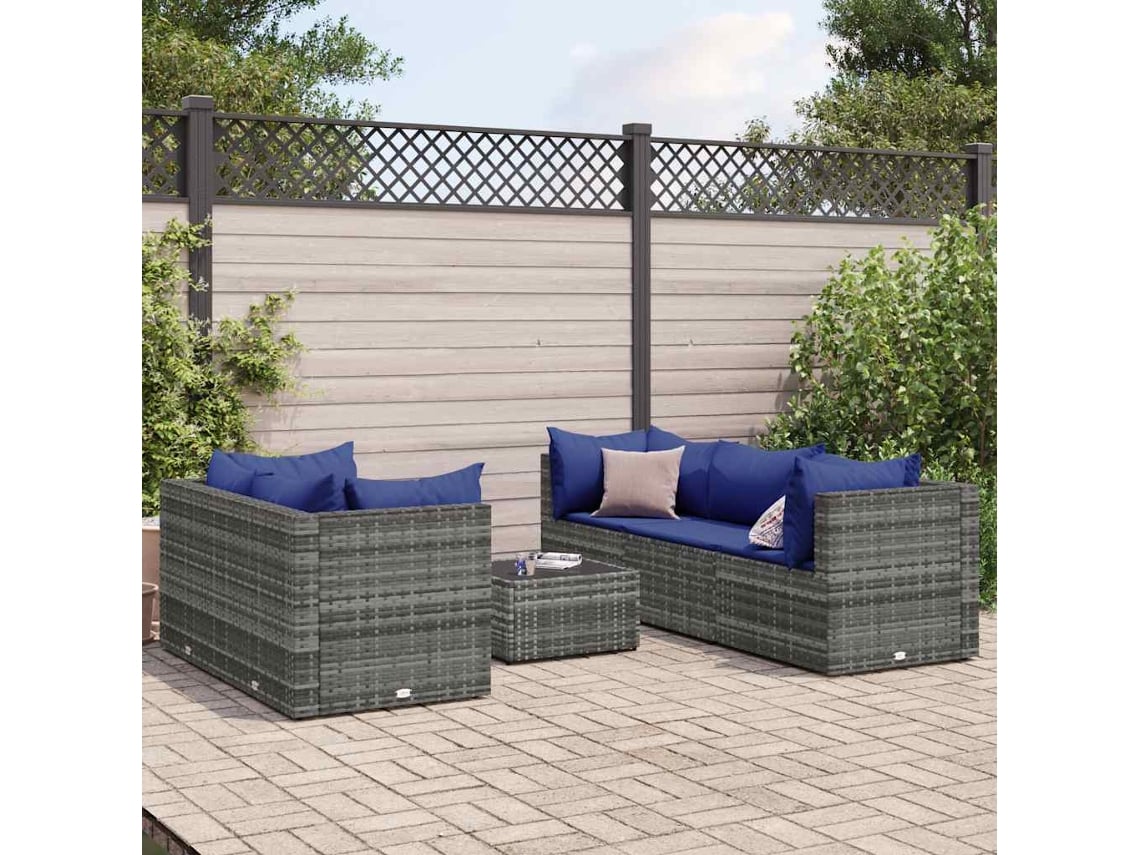 Conjunto de jardín de 6 piezas con cojines de mimbre gris de DKD Home Decor